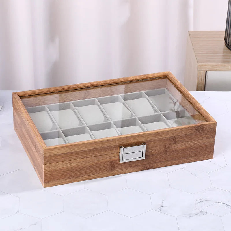 3,6,10 12 Slots Bammboo Wooden Watch Collection Box Case Wrist Watch Storage Case for Women & Men