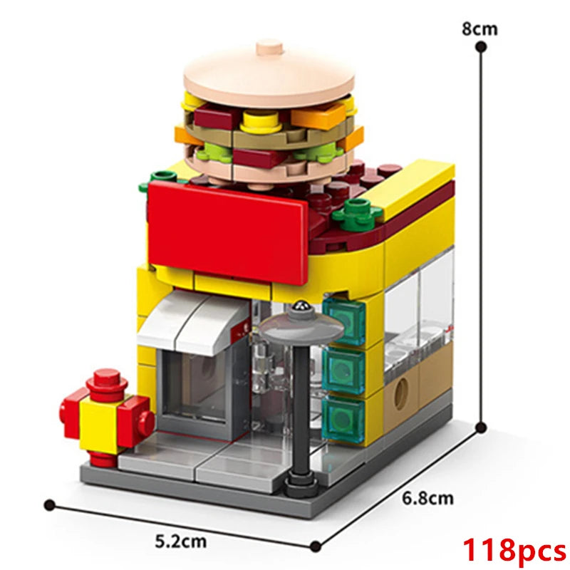 DIY Architecture Store Street View Food House Building Blocks Kit Girls Bricks Classic Movie Model Toys