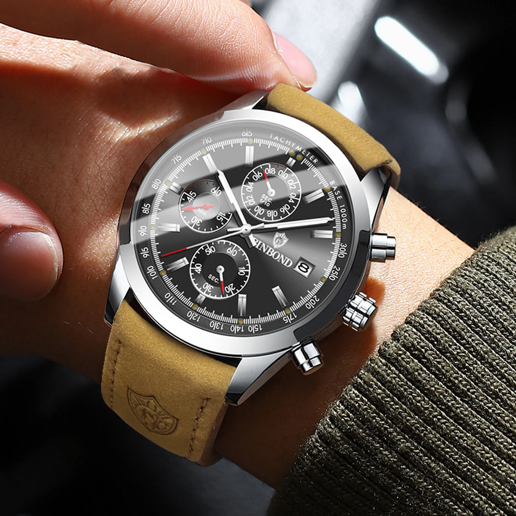 BINBOND Luxury Quartz Wristwatches Luminous Waterproof Auto Date Chronograph Men's Watch Business Sport Watch for Men Reloj