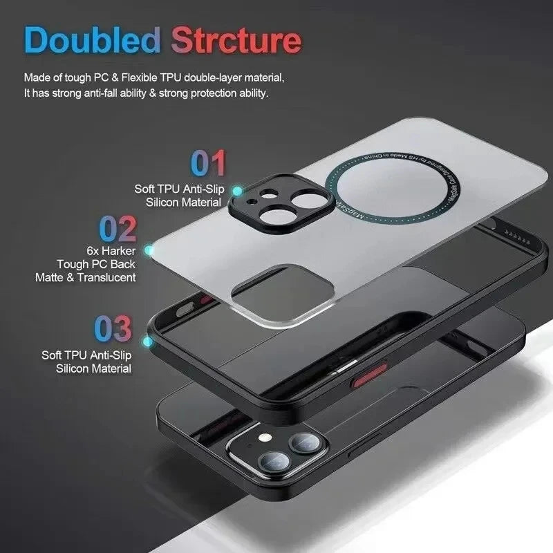 Luxury Matte Armor Magnetic for Magsafe Wireless Charge Case For iPhone 18 17 16 15 14 Plus 13 12 mini 11 Pro Max Cover Fundas