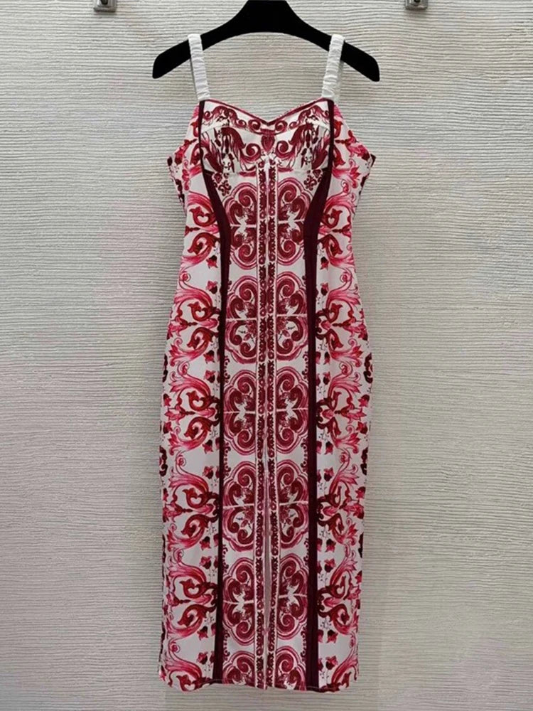 2026 Summer Women's Clothing Retro Geometric Print Back Color Blocking Tube Top Suspender Dress Fashion Waist Covering Hip Skirt