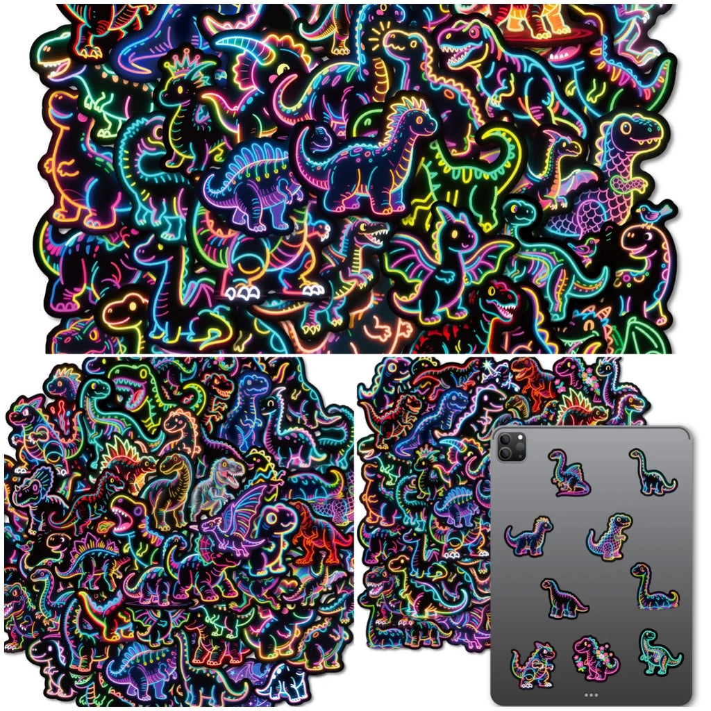 50Pcs Neon Graffiti Stickers Dinosaur Cartoon Stickers Colorful Dinosaur DIY Guitar Skateboard Water Cup Mobile Phone Stickers