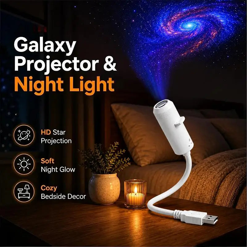(Ce14)USB Galaxy Projector Night Light 360° Rotate LED Starry Sky Ambient Lamp For Party Home Decoration