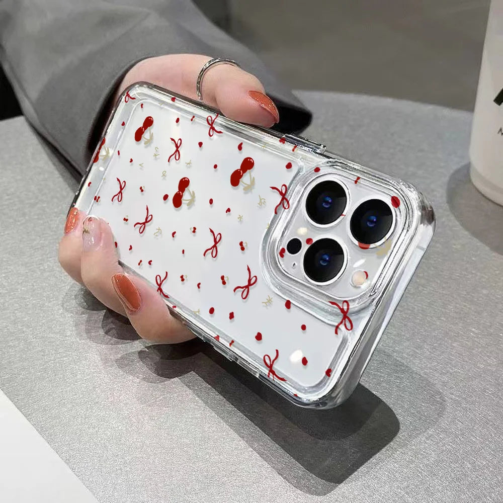 Transparent Cherry Painted Phone Case For iPhone 17 Pro Max  18 16 13 11 15 14 Plus 12 Air 16E Silicone Shockproof Funda Cover