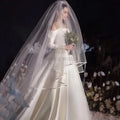 Ribbon Edge Wedding Veils Tulle Long Bridal Veil Two Layer Bridal Veil Long Bridal Party Veils Wedding Accessories Customized