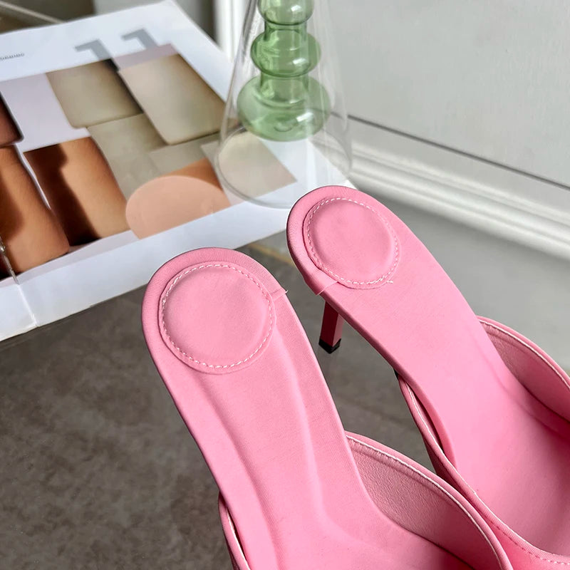 Aneikeh Slipper Mules Low High Heels Shoes 2026 Summer Best Street Look Females Square Head Open Toe Bow Strappy Sandals Women