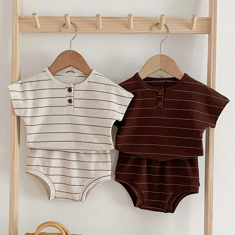 2024 Summer Lining Baby Clothing Set Striped Tee and Bloomer 2 Pcs Boy Clothes Suit Outfits nfant Cute Pure Clothing Set