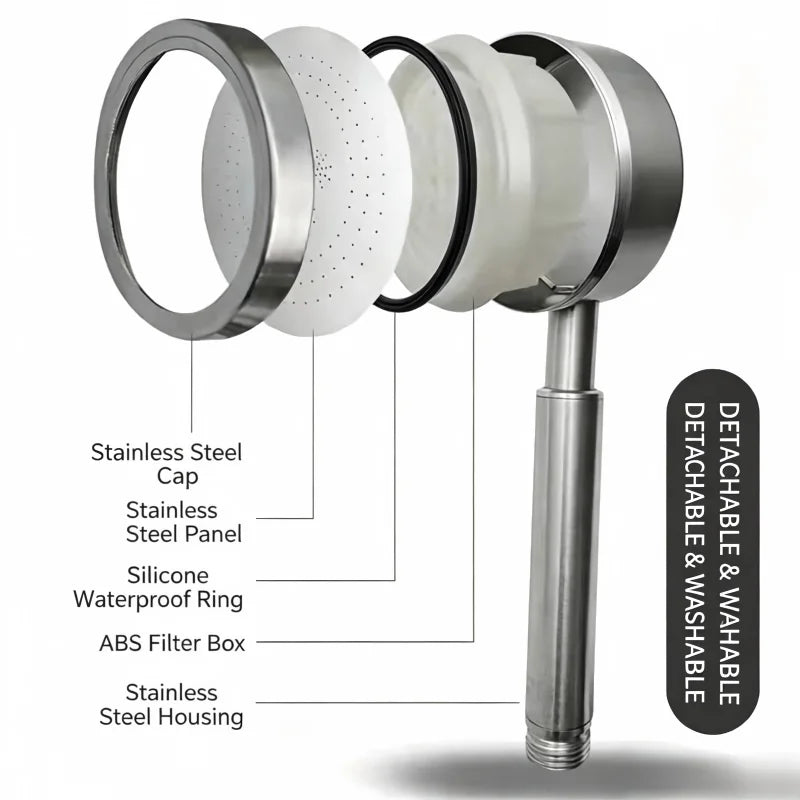 High Pressure SUS 304 Stainless Steel Handheld Shower Head Water Saving Supercharged Rainfall Spray Nozzle for Bathroom