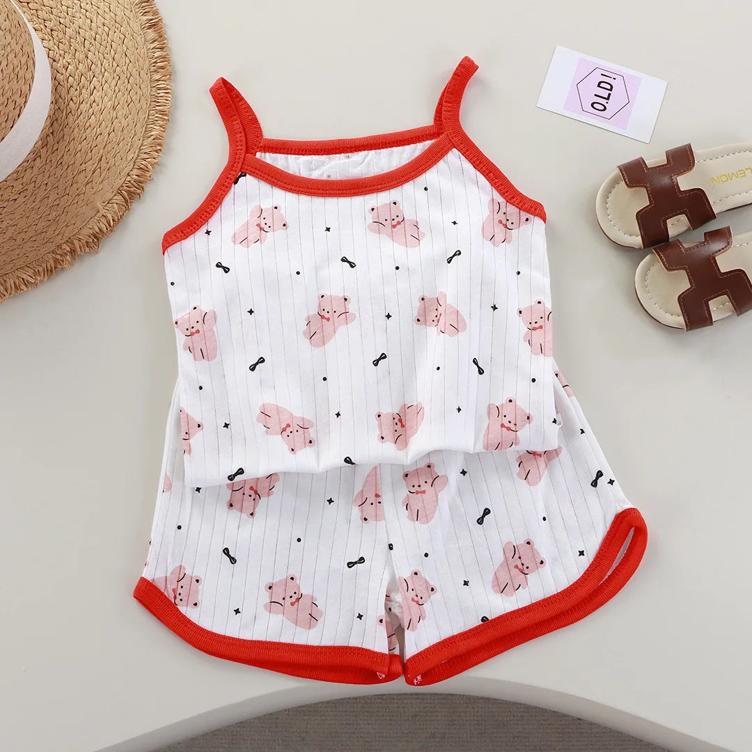 Girls Summer Clothes Sets New Baby Sleeveless Tops Shorts 2 Pieces Suit Girls Square Collar Clothing Set Kids Cotton Clothes