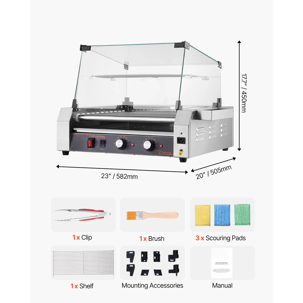 SucceBuy 5 7 11 Rollers Hot Dog Roller Stainless Steel Sausage Grill Cooker Commercial Hot Dog Machine with Dual Temp Control