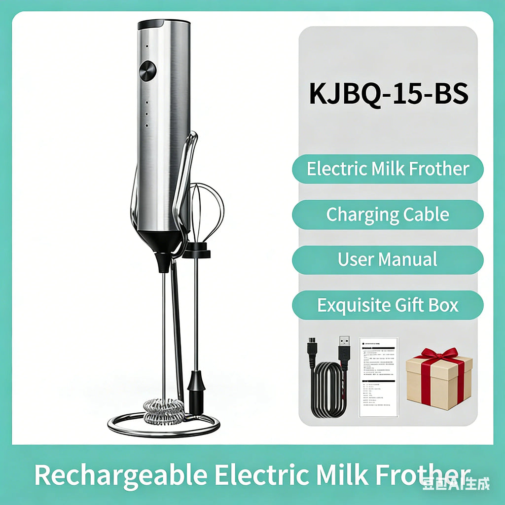 TINSOL Stainless steel electric milk frother, wireless milk frother, equipped with two types of whisks, Type-C rechargeable
