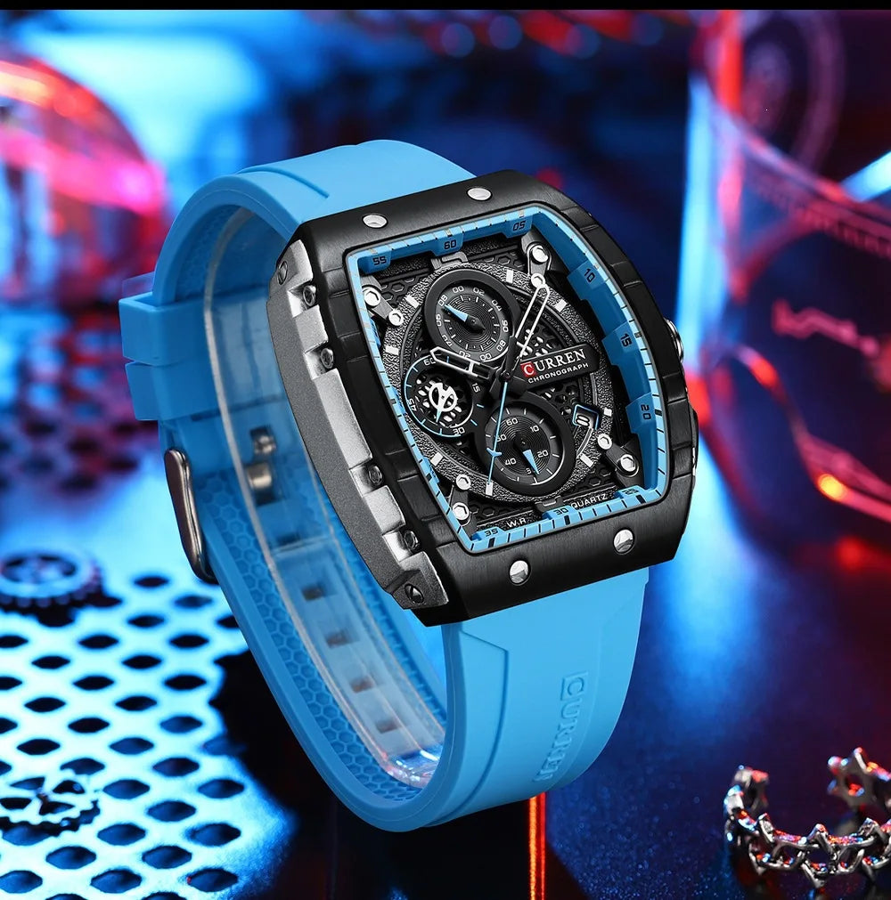 CURREN 8442 Top Brand Men's Watches Luxury Square Quartz Wristwatch Waterproof Luminous Chronograph Watch for Men Date Clock