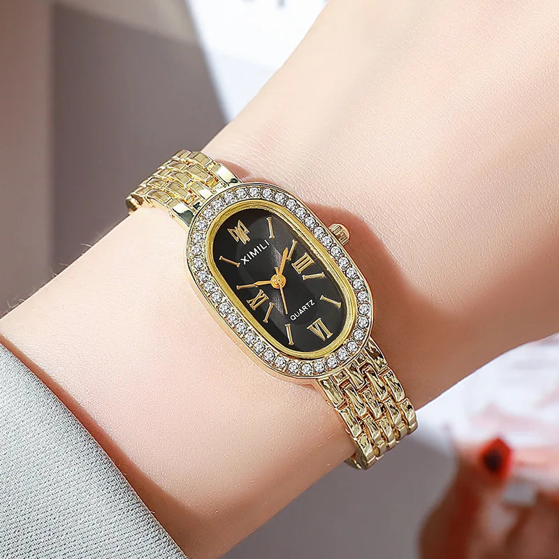 Women's Quartz Watch Pigeon Egg Shape Diamond Encrusted Fashion Oval Dial Wristwatch Casual Ladies Watch Daily Wear Girl Gifts