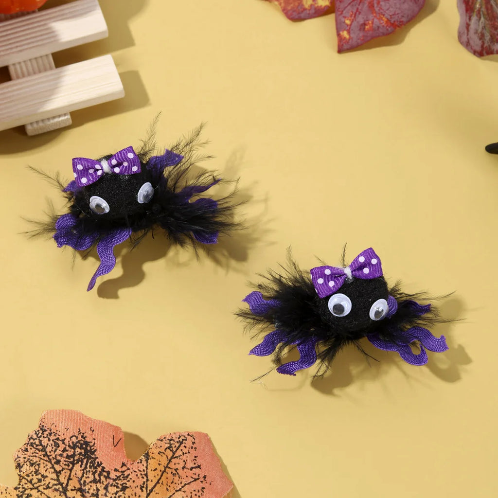 2pcs Black Halloween Girl Hair Clips, Fabric Spider Decor Hair Clips, Fun Hair Accessories, Suitable As Halloween Gift For Girls