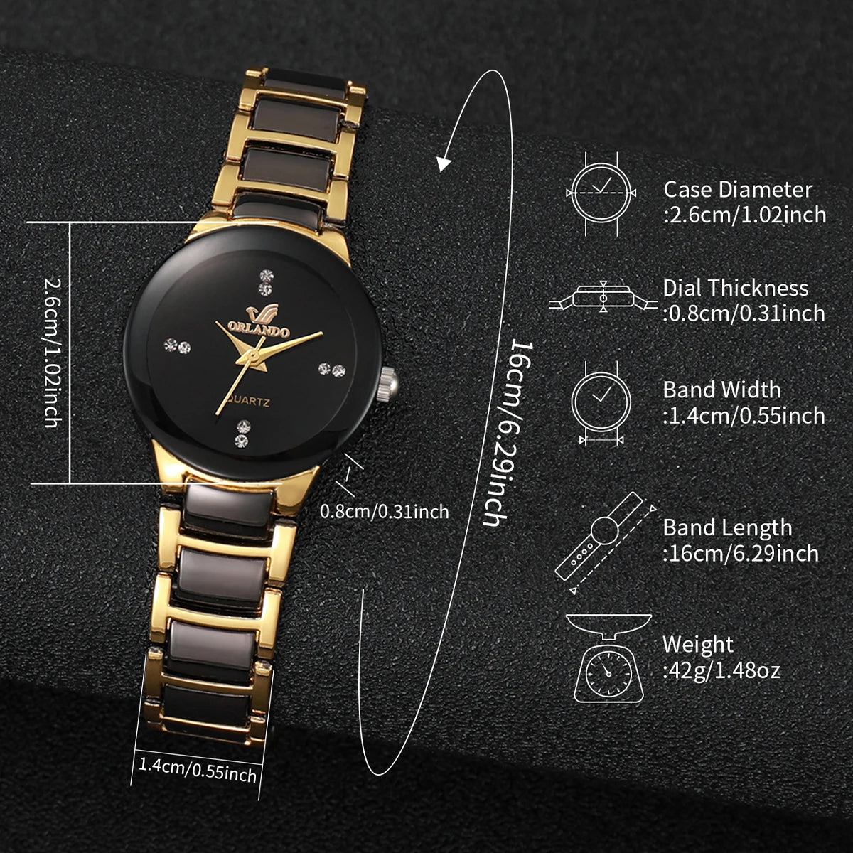 Women's Watch Fashion Black Steel Band Ladies Dress Quartz Watches Clock