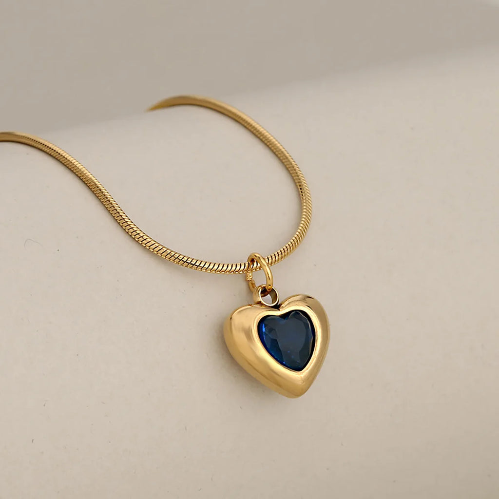 316L Stainless Steel Heart Pendant Necklace For Women Snake Chain Red Heart Zirconia Necklace Waterproof Fashion Jewelry Gift