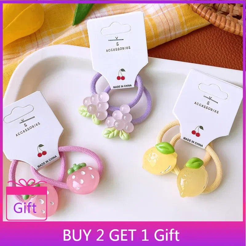 Sweet Fruity Semi Transparent Cartoon Hair Ties Girls High Stretch Cute Design Soft Elastic Children Hair Accessories