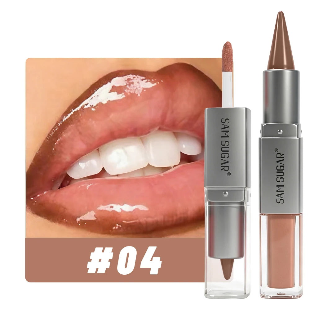 Double Head Lip Gloss Lipliner Two in One Moisturizing Texture Durable Gloss Easy to Apply Natural Lip Makeup