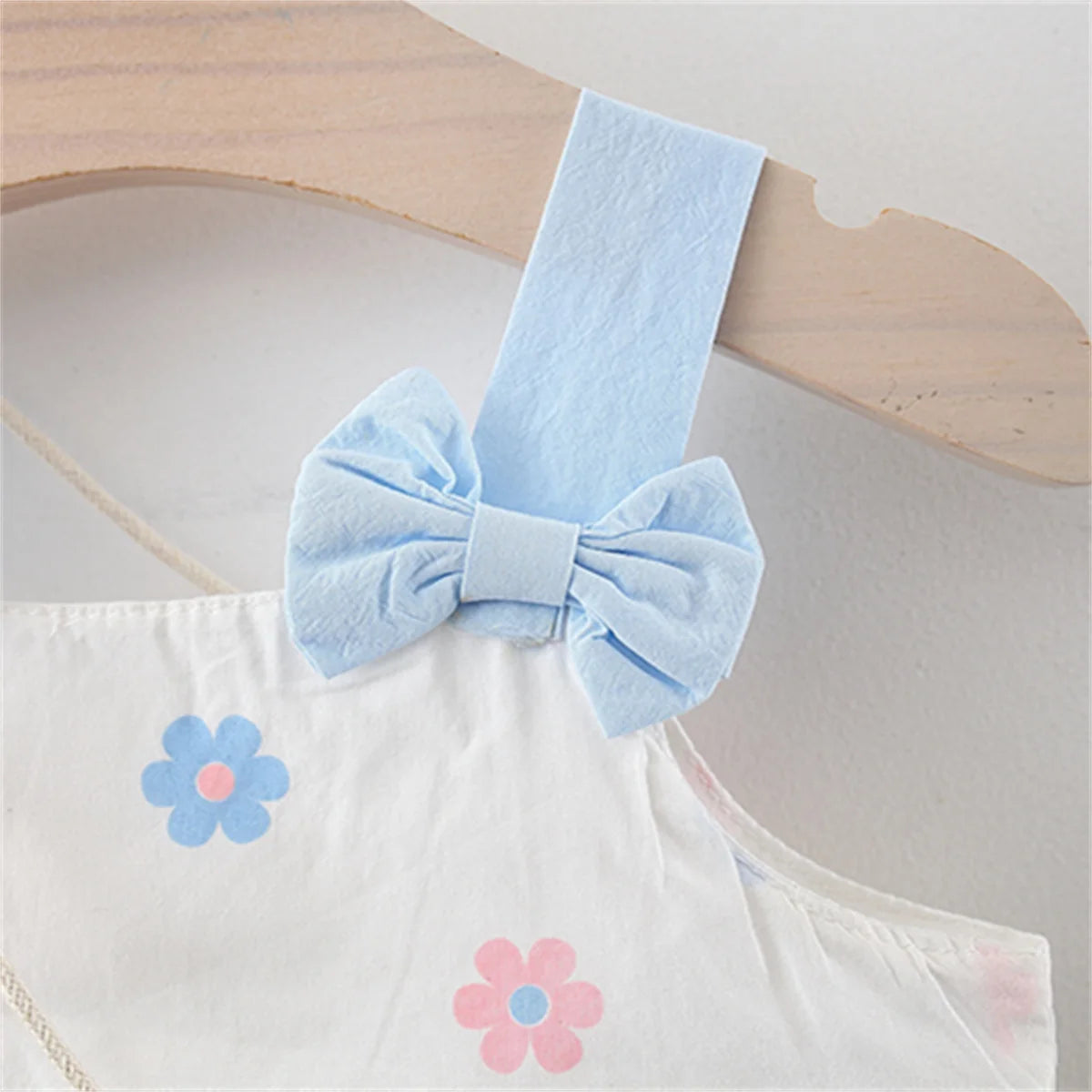 Summer Girls' Dress New 2 Pieces/Set Free Cute Bag Fresh Flower Bow Strap Daily Knee Length Cotton Comfortable Dress