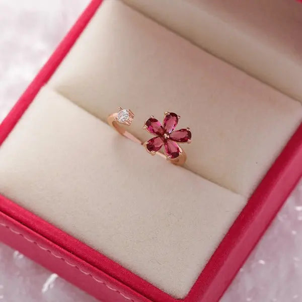 Korean CZ Sweet Crystal Zircon Heart Ring For Women Exquisite Shell Flower Opening Finger Rings Princess Wedding Jewelry