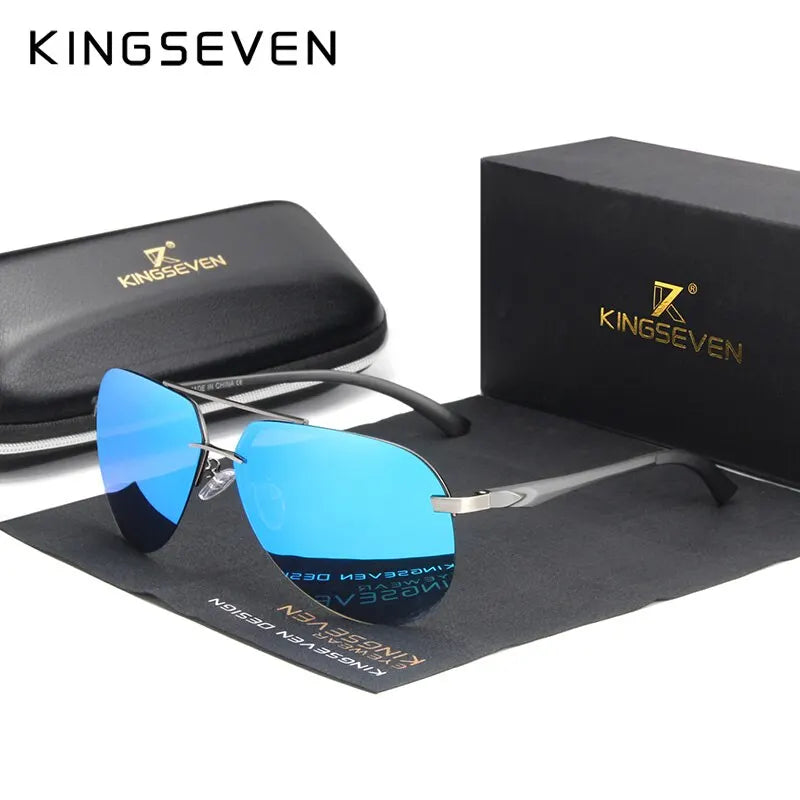 KINGSEVEN Aluminum Magnesium Polarized Rimless Lens Sunglasses For Men High Definition Retro Women Eyewear