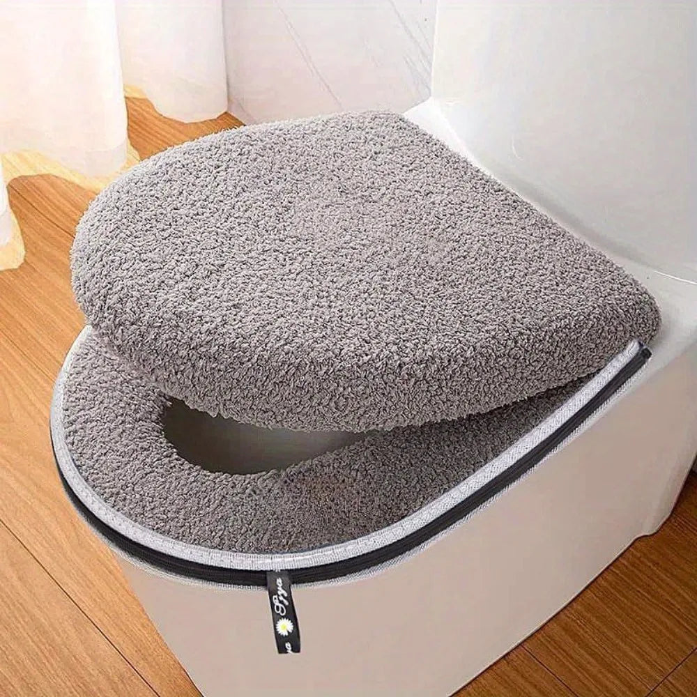 Winter Thickened Toilet Seat Cushion Set Double with Zipper Handle Machine Washable Universal Home Toilet Set Accessories