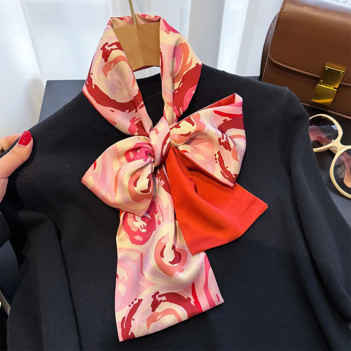 Floral Print 12*145cm Long Ribbon Silk Scarf Women Neck Scarves Headband Female Skinny Neckerchief Hair Band Neck Tie Bag Ribbon