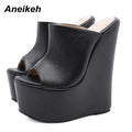 Aneikeh Summer Fashion Women's Slippers Sexy Platform PU Wedges Peep Toe Rome Party Shoes Sandalias Mules 35-42 Elegant NEW 2025