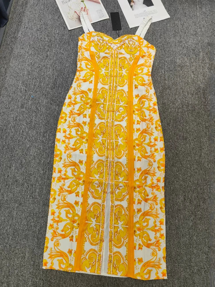 2026 Summer Women's Clothing Retro Geometric Print Back Color Blocking Tube Top Suspender Dress Fashion Waist Covering Hip Skirt