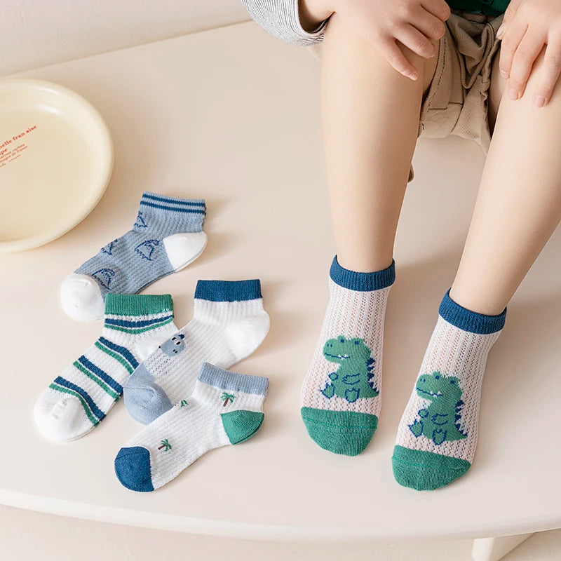 Children's summer thin style mesh baby socks, lightweight and breathable, boys' and girls' socks, cartoon style mid-calf socks