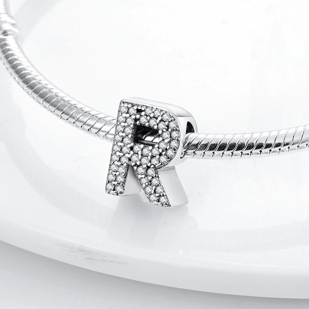 26 A-Z Alphabet Beads 925 Sterling Silver LOVE Letter Charm Fit Original Bangle Charms Bracelet CZ Zircon Bead Jewelry