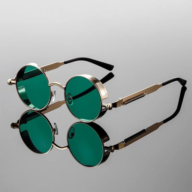 KAMMPT New Fashion Steampunk Metal Shades Original Brand Design Round Decor Sunglasses Chic Vacation Beach Anti UV Sun Glasses