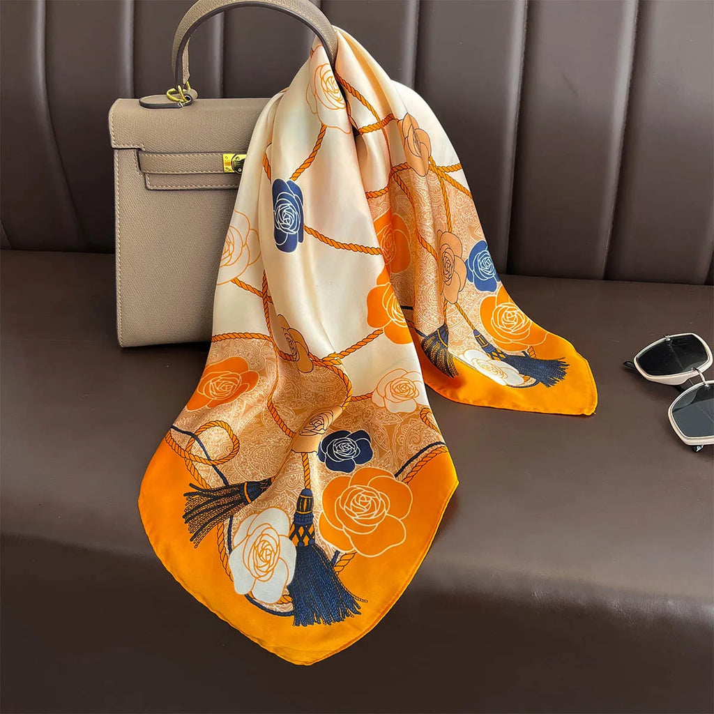 2025 New Yellow Lemon Print Square Silk Scarf for Women 70*70cm Neck Ties Fashion Decorate Neckerchief Female Hijab Bag Ribbions
