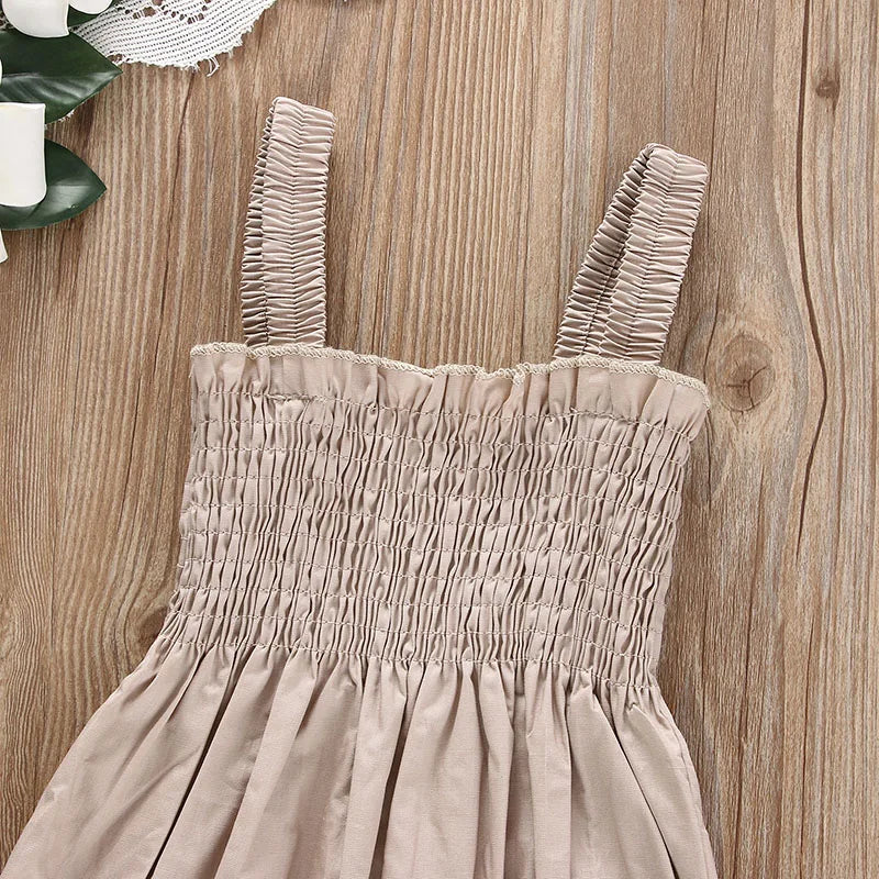 Baby's Clothes Summer Jumpsuit Outfit Solid Color Ruched Toddler Girl Casual Sleeveless Suspender Kids Rompers Headband Set
