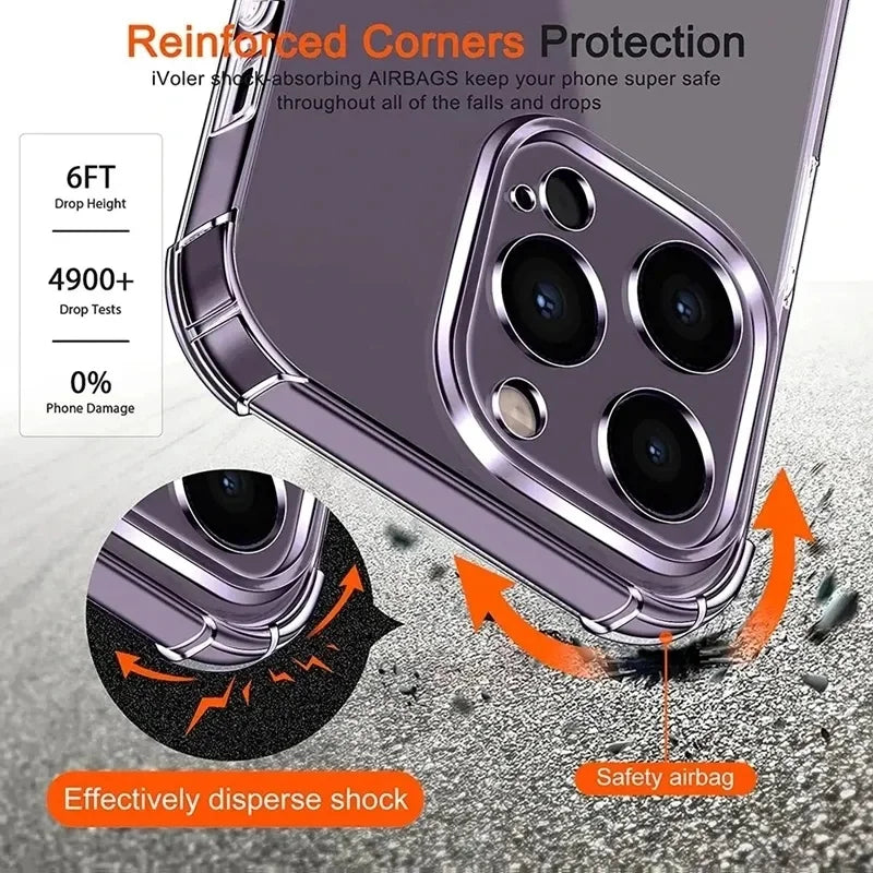 Luxury Shockproof Silicone Clear Phone Case For iPhone 18 17 16 15 14 13 12 11 Pro Max Mini X XR Xs 8Plus Transparent Soft Cover