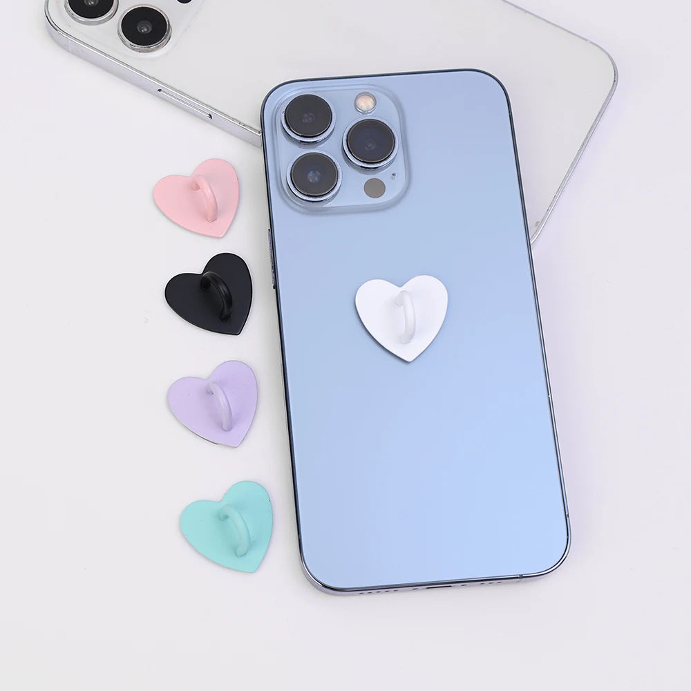 Kawaii Adhesive Metal Heart Phone HYun Holder Mobile Phone Case Finger Ring Stand Hooks Buckle Charms Clasp Accessories String