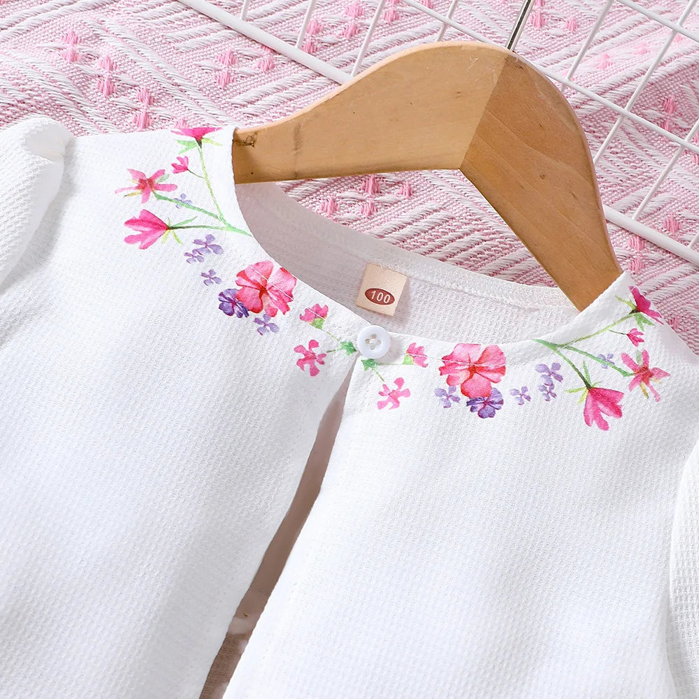 Kids Casual Clothing Sets Outfits for Girls Autumn Winter 2025 New Toddler Floral Print Long Sleeve Coat Tank Dress Children