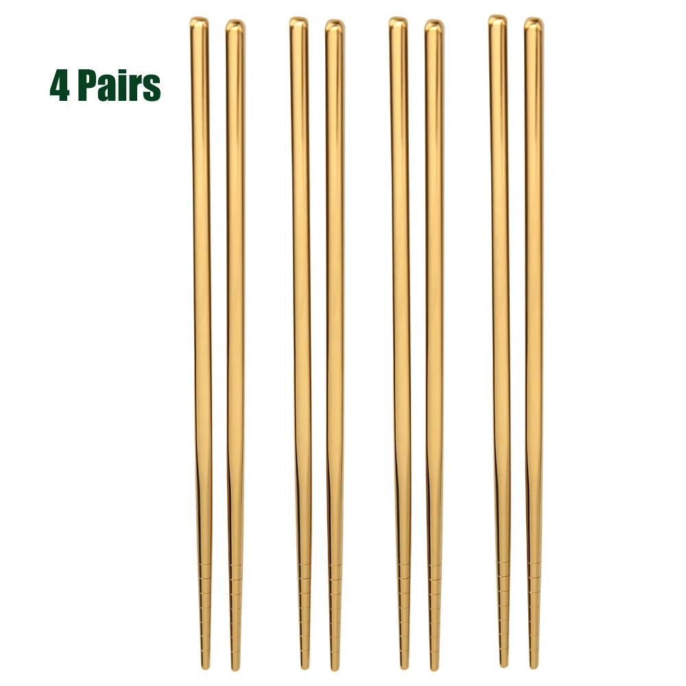 1-5 Pair Stainless Steel Chopsticks Metal Chop Sticks Tableware Silver Gold Multicolor Wedding Party Festival Supplies