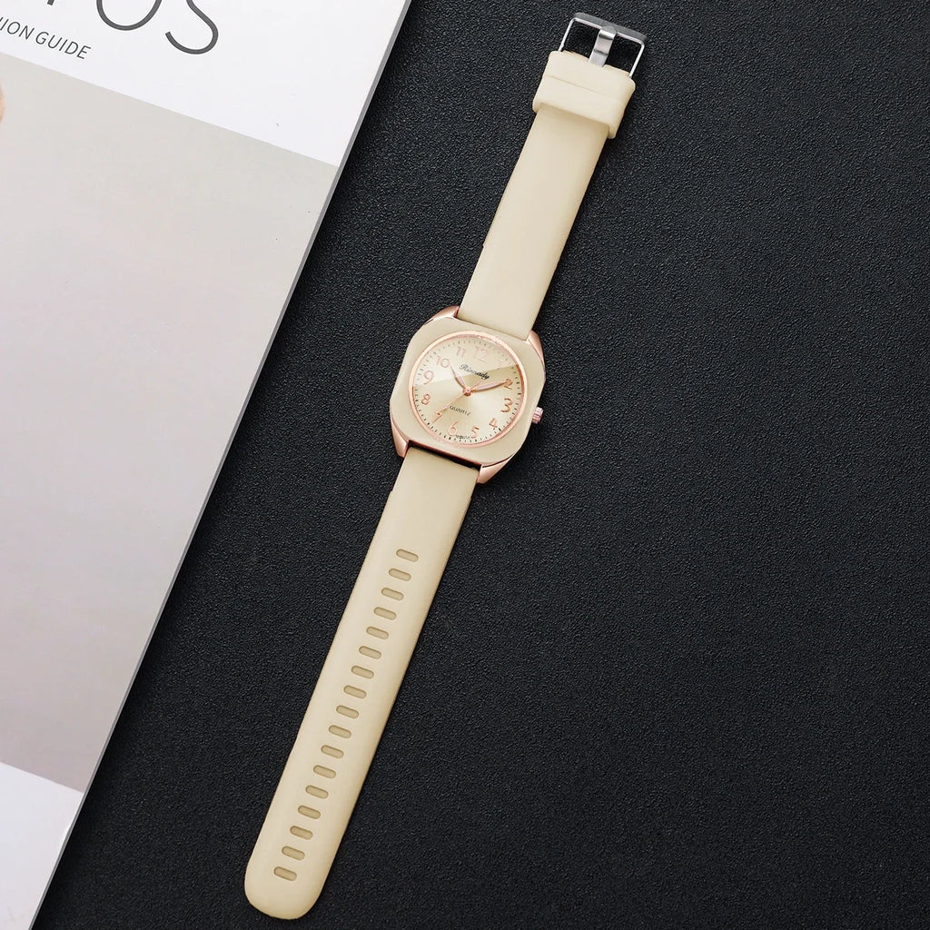 Luxury Women Square Quartz Watch Silicone Band Arabic Dial Ladies Casual Wrist Watches Relogio Feminino（Without Box）