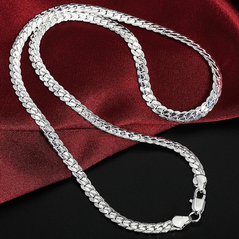 Fine Brands 5MM Flat Chain 925 Sterling Silver Bracelets Necklaces Jewelry Sets for Men Women Fashion Wedding Gifts