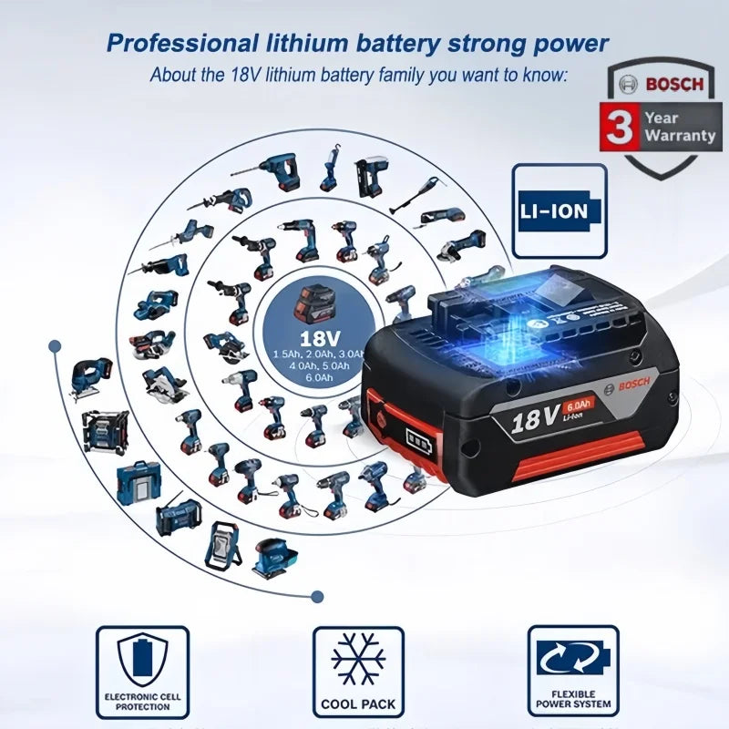 100% Original-Bosch 18V Battery, 18V and 6000mAh Backup Batteries, Draadloze Professional System, BAT609 BAT618 18V Tool Battery