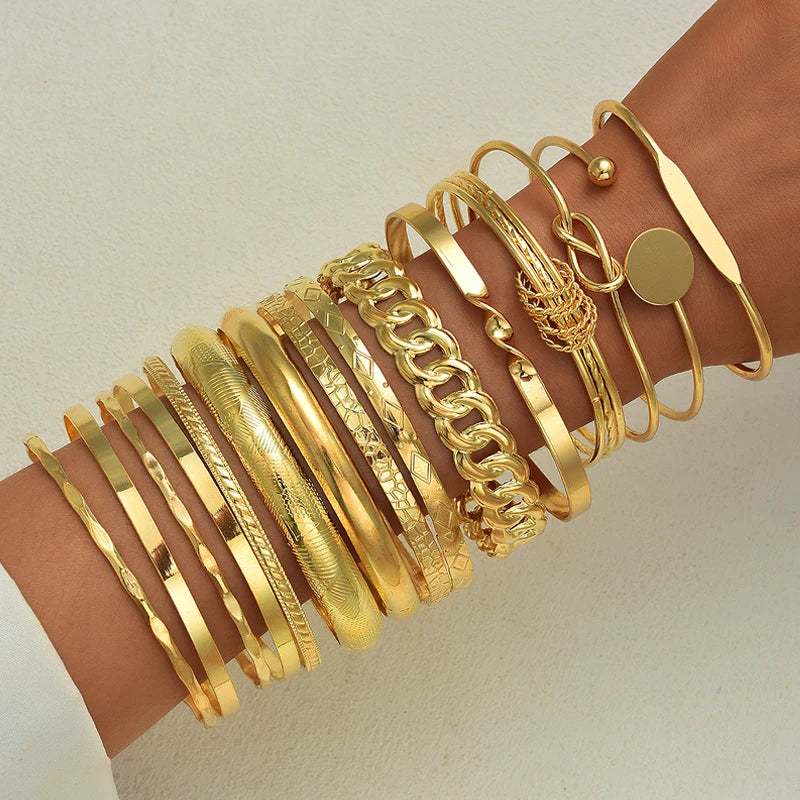 Vintage Elegant Multi-Piece Stacking Bracelets Set Fashion Minimalist Delicate Floral Geometric Smooth Bangle Holiday Jewelry