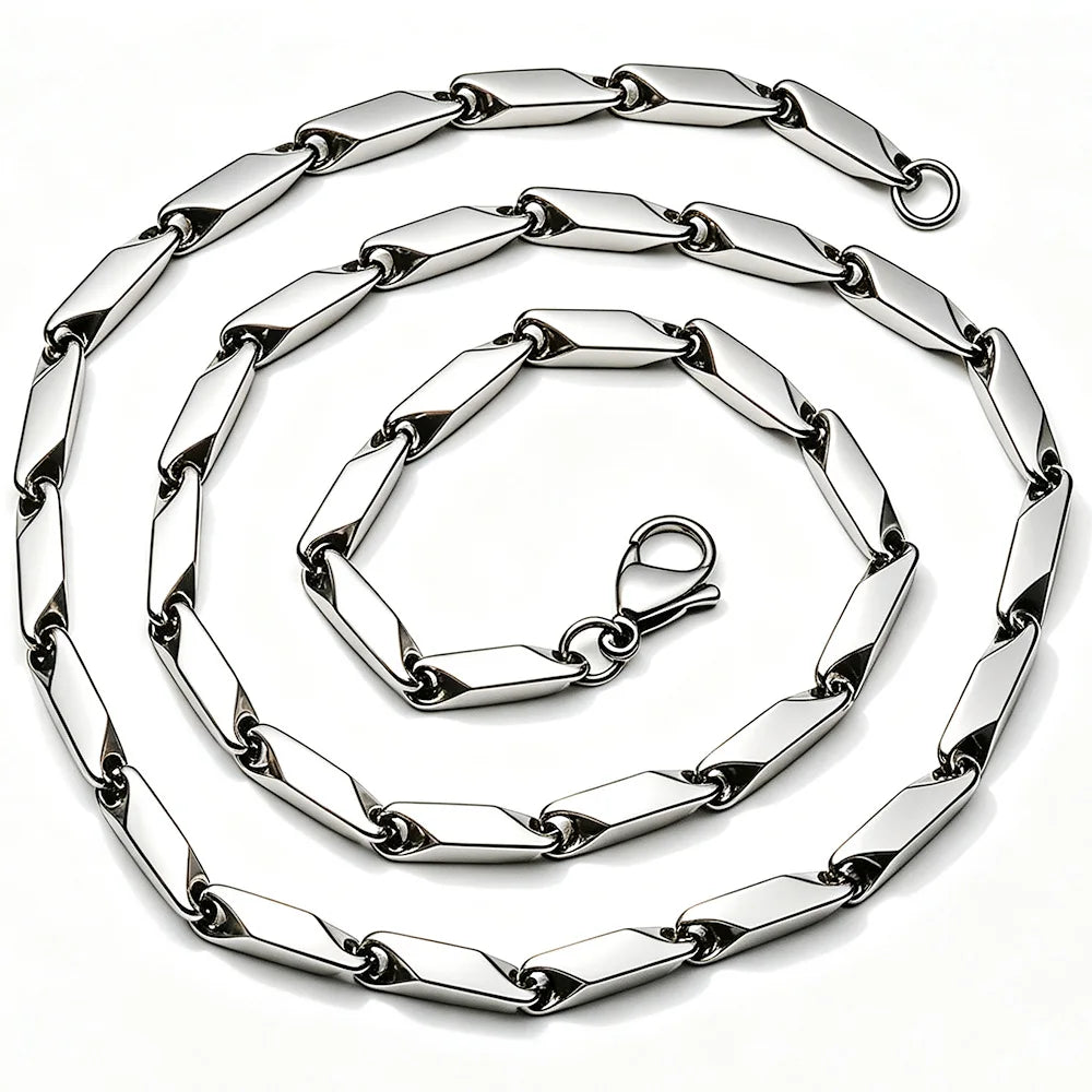 HNSP 316L Stainless Steel Men Necklace Bamboo Rice Bead Chain Silver Color Waterproof Simple Link Chain For Men Women Jewelry