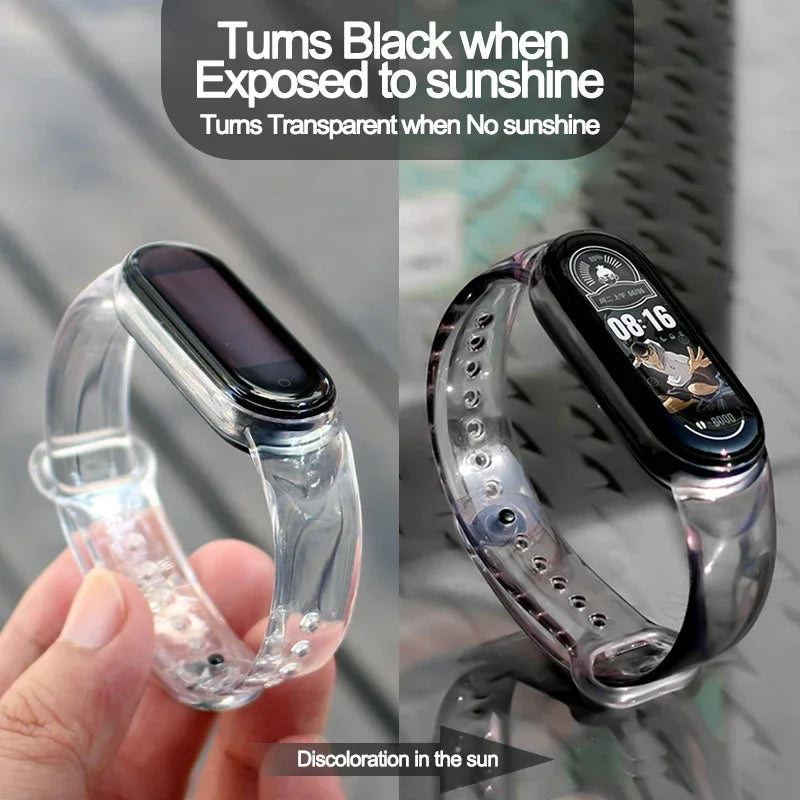 Discoloration Strap For Xiaomi Mi Band 7 6 5 4 3 Silicone Transparent Color Chang Watchband For Miband6 7 5 4 Bracelet Wristband