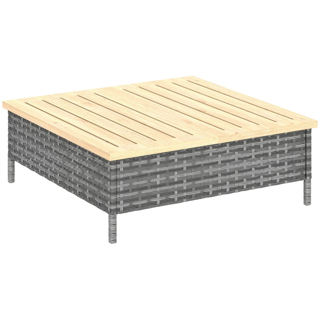 Outdoor Side Table with PE Rattan, Patio End Table with Natural Fir Wood Top, Weather Resistant Accent Table for Patio Pool P