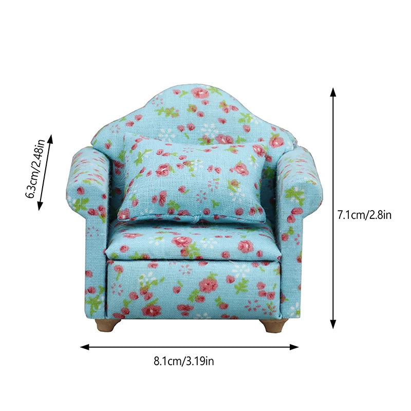 Mini Dollhouse Furniture Sofa with Pillow Set Simulation 1:12 Miniature Living Room Kids Pretend Play DIY Doll House Decor