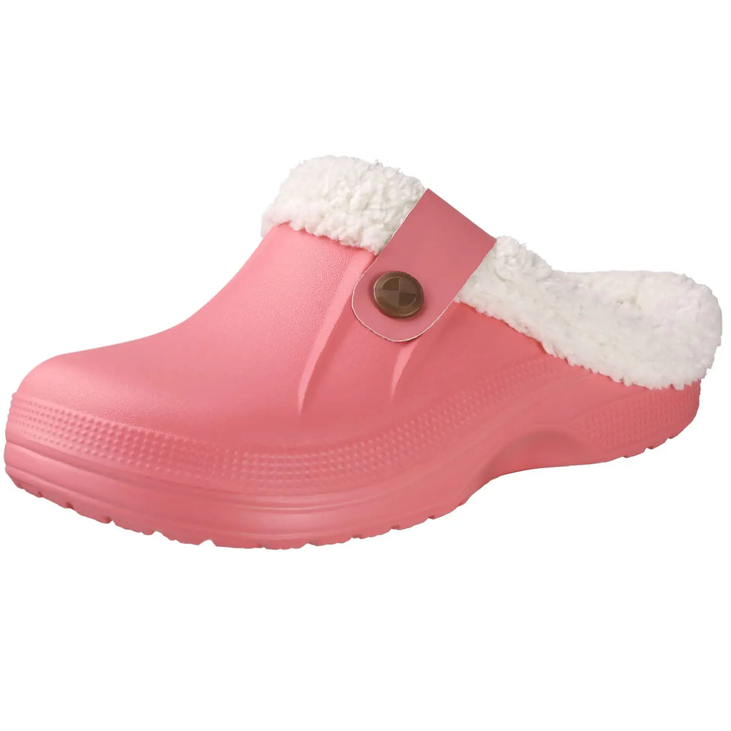 Comwarm Winter New Fuzzy House Slippers For Women Men Waterproof Garden Shoes Soft Plush Slippers Outdoor Warm Furry Clogs Slide