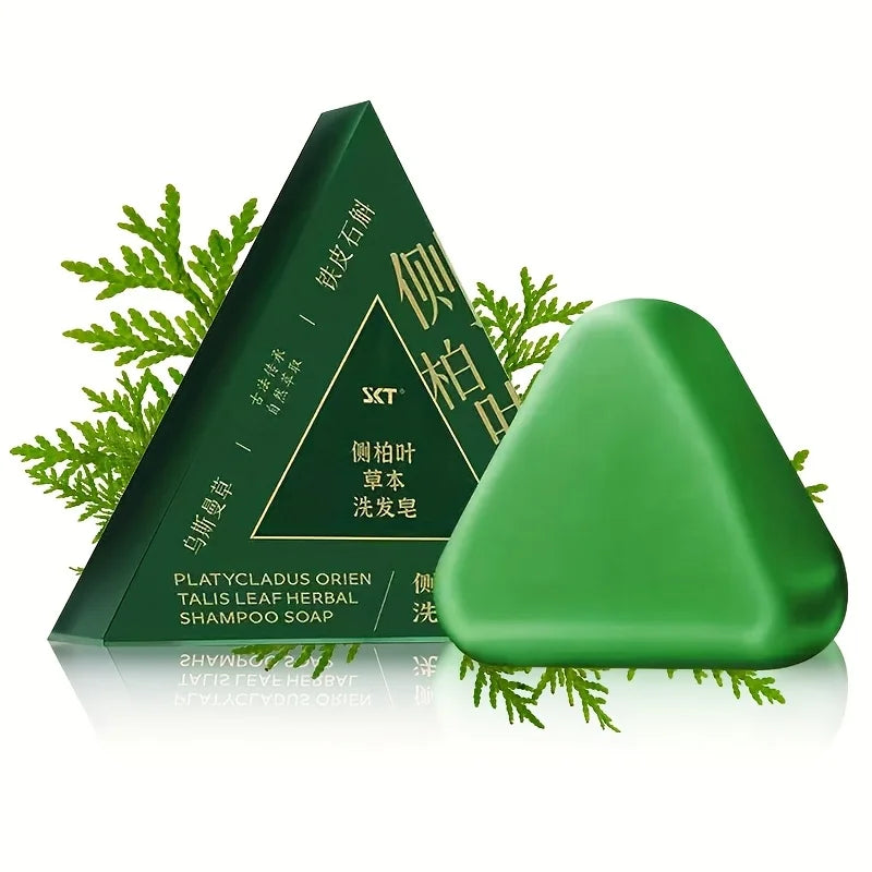 Cypress Leaf Usman Grass Shampoo Soap, Rich in Extracts of Ginseng, Side Cypress Leaves and Other Herbs, Gently Cleanses Hair