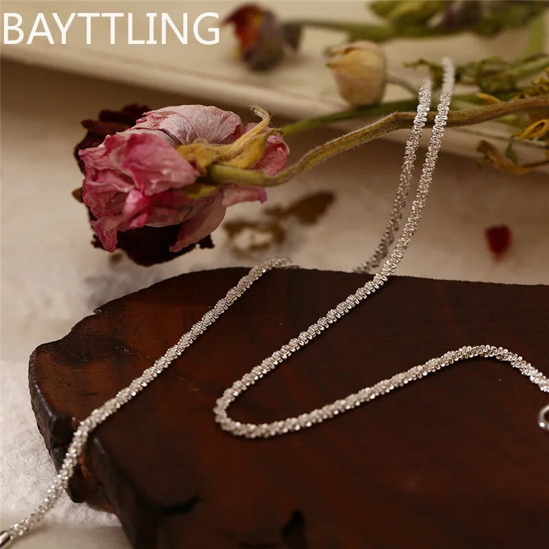 Authentic S925 Sterling Silver Necklace 2mm Shiny Clavicle, Sweater Chain, High-end Charm Jewelry Gift for Women