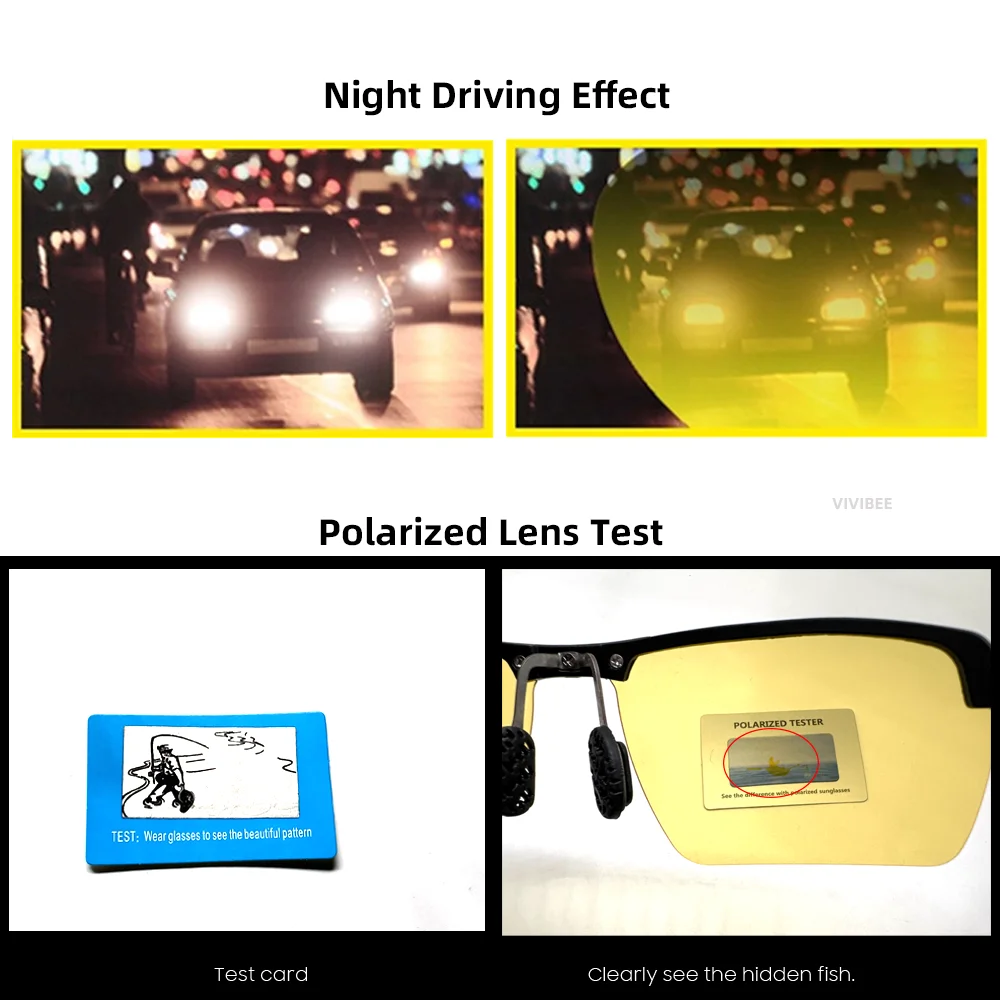 Men Day and Night Vision Glasses for Driving Yellow Polarized Lens Metal Rimless Frame UV400 Goggles Anti Glare Sunglasses